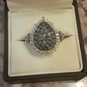 Natural Alexandrite and Genuine Moissanite Teardrop Cluster Ring.